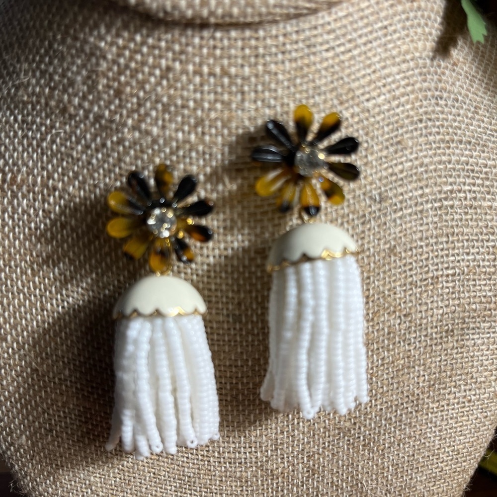 J. Crew Tortoise and White Floral Earrings